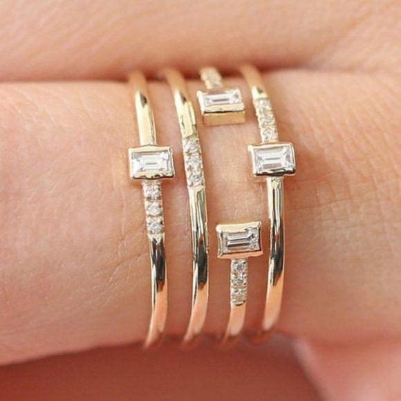 NEW 18K Yellow Gold Diamond Multi Band Ring